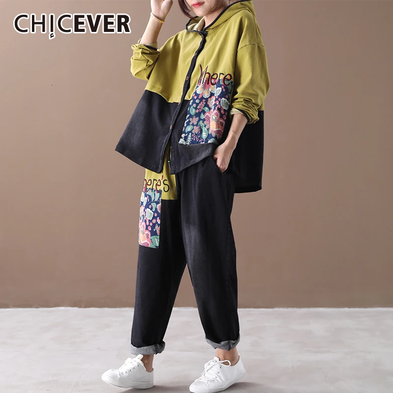 CHICEVER комплект из двух предметов с вышитыми буквами Женский капюшоном и длинным