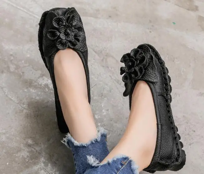 Classic Fashion Women's Flat Shoes Woman Genuine Leather Soft folk-custom Outsole Comfortable Casual Shoes Women Flats