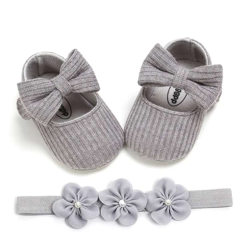 

Toddler Baby Girls Shoes Soft Sole Crib Newborn Baby Bownot Princess Shoes+ Headband 2Pcs Set Infant Cute Party First Walkers
