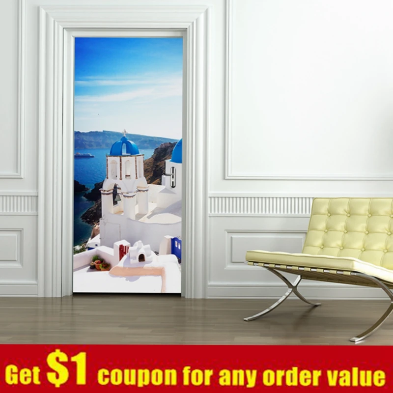 Настенные виниловые наклейки на стены двери синие белые в греческом стиле