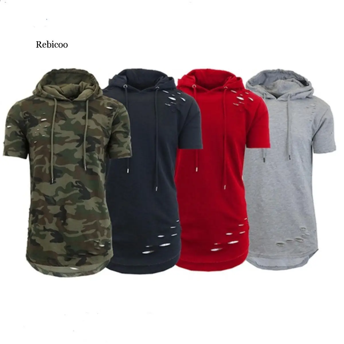 Толстовка мужская с коротким рукавом Модный Приталенный свитшот капюшоном худи