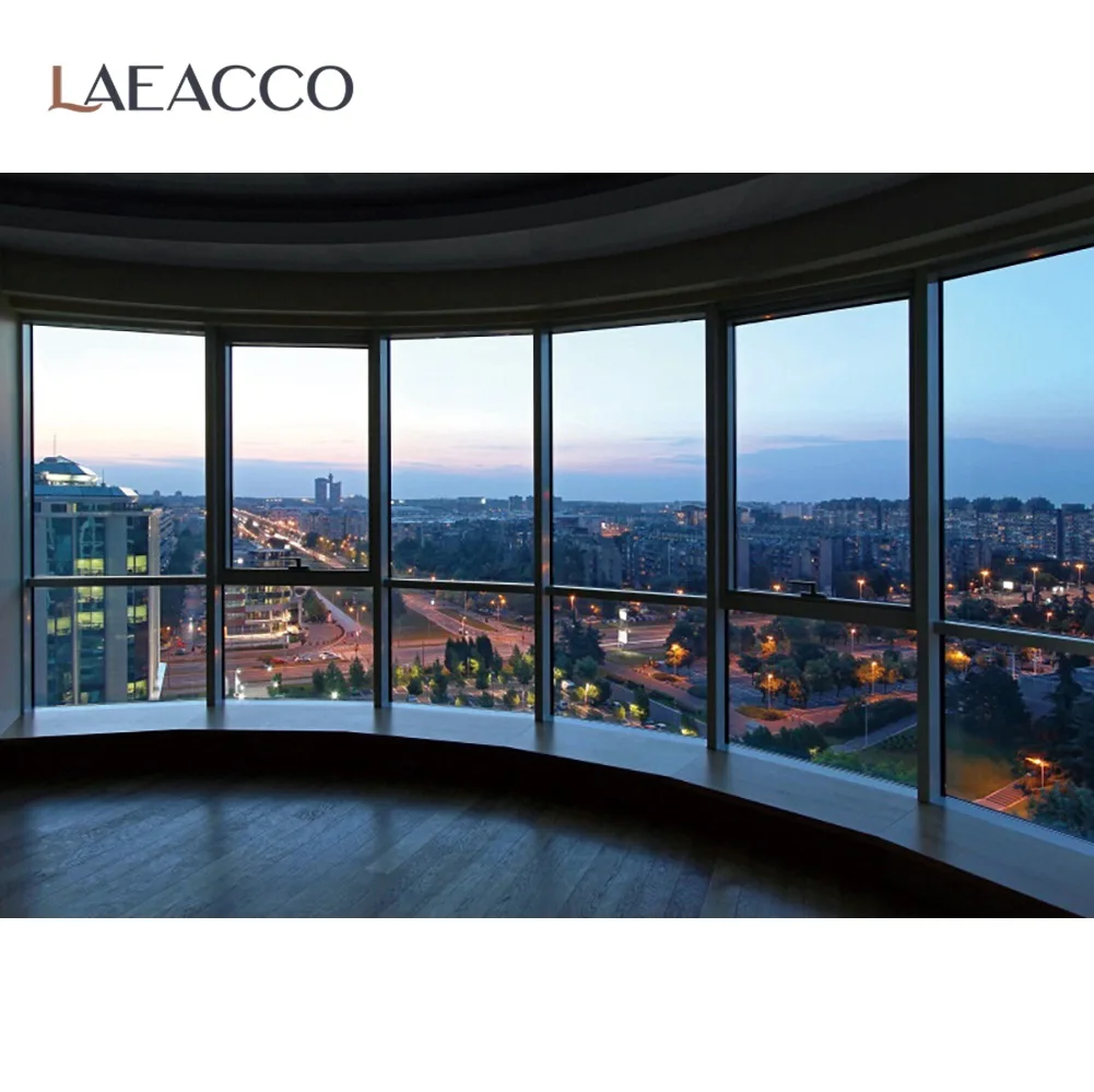 

Laeacco Modern City Buildings Room French Window Interior Scenic Photographic Background Photo Backdrop Photocall Photo Studio