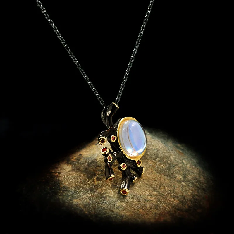 

Neo-Gothic 14K Multi-tone Gold Moonstone Jewellry Pendant Necklaces for Women Collares Mujer Bizuteria Gemstone Pendants Female