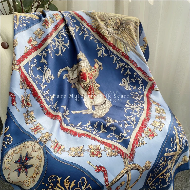 

Silk Scarf Women Large 110*110 Silk Square Scarf Hand Rolled Edges Mulberry-Scarf Wrap Shawls Vintage Designer Satin Scarves