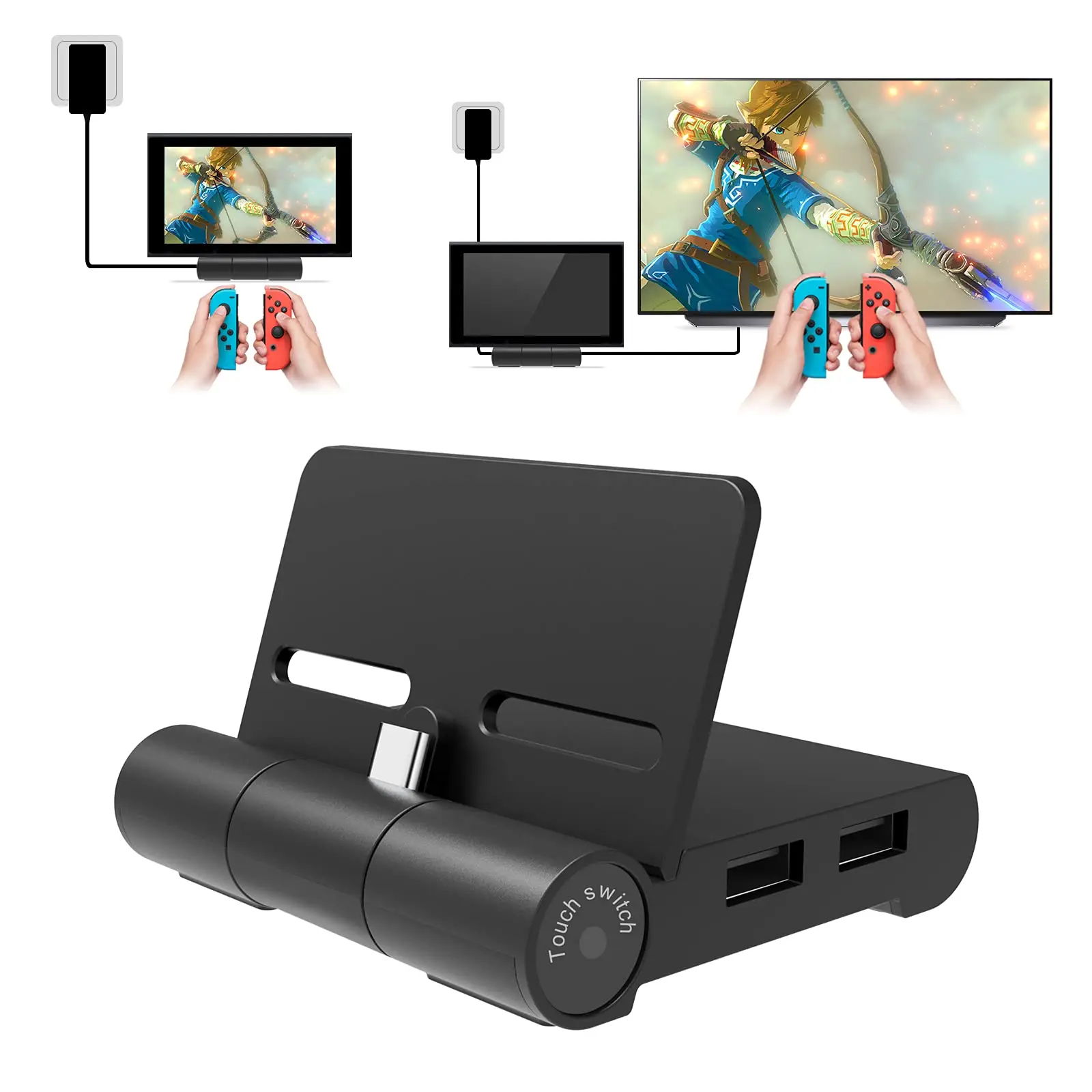 PUENDI Док-станция для Nintendo Switch, Switch Dock для Nintendo, Switch Charger Dock для Nintendo Switch Stand с ТВ-адаптером 4K HDMI, портативная док-станция с портом USB 3.0