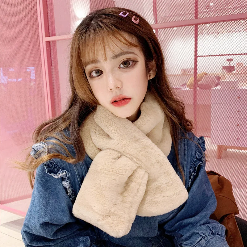 

Korean version of cute plush hare hair scarf female autumn and winter warm neck sleeve head white male and girl Women Cotton