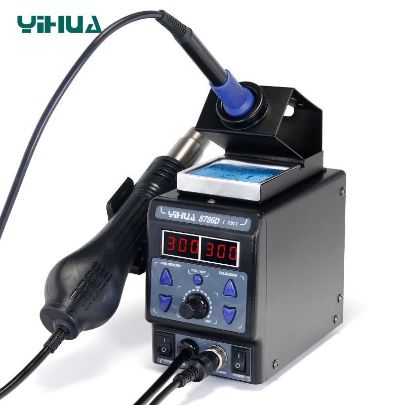YIHUA 8786D паяльная станция с цифровым дисплеем, пистолет, сварка тепловой пушкой, паяльная станция BGA, паяльная станция