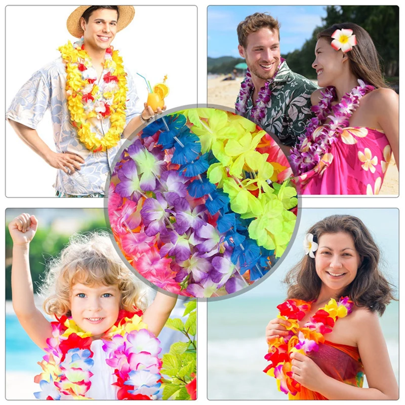 

50 Count Hawaiian Leis Necklace Tropical Luau Hawaii Flower Lei Theme Party Favors Wreaths Headbands Holiday Wedding