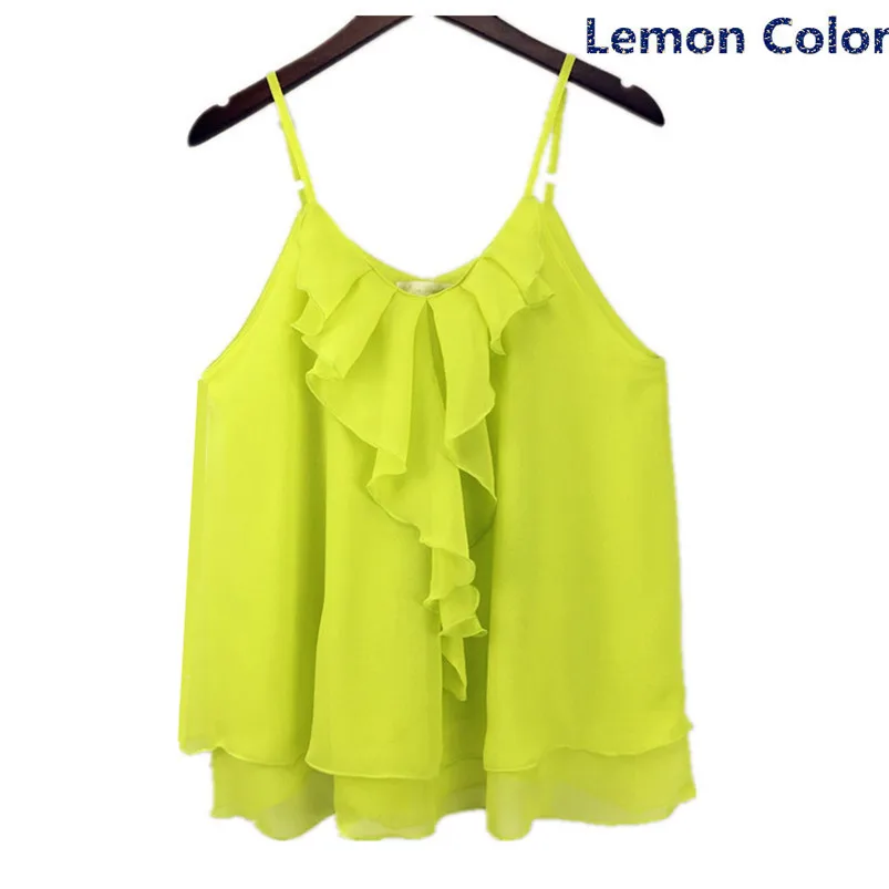 Женская шифоновая блузка с оборками летняя плиссированная на бретелях-спагетти