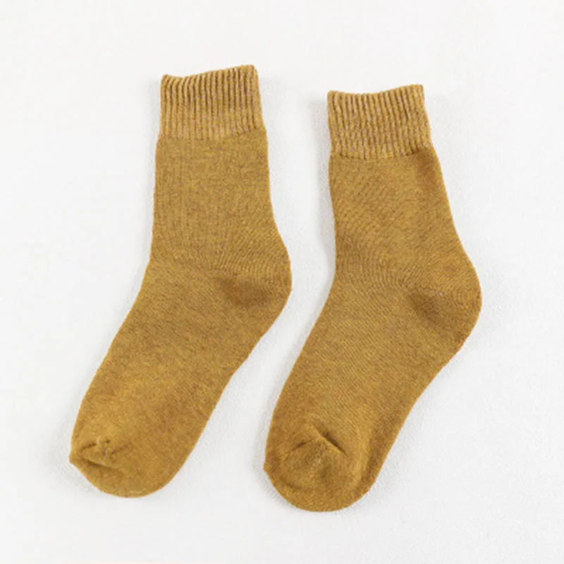 E yellow LKWDer 3 Pairs Winter Warm Socks For Women Solid Color Thick Wool Rabbit Hair Socks Snow Against Cold Warm Cotton Sock Sox Meias - Цвет: E yellow