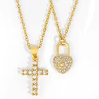 Женские ожерелья с подвеской в виде сердца, золотая цепочка с крестом, ожерелье с подвеской из циркония, трендовые ювелирные изделия, воротник de candado nker01