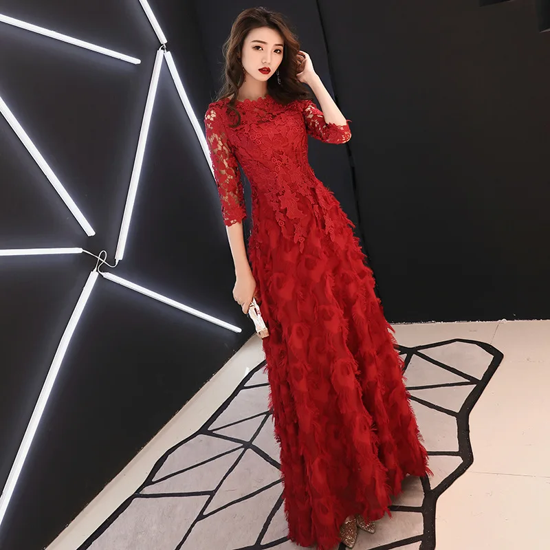 

Noble White Evening Dress Temperament O-neck Celebrity Banquet Dress Sexy Lace Party Dress Elegant A-line Hostess Dress XS-3XL