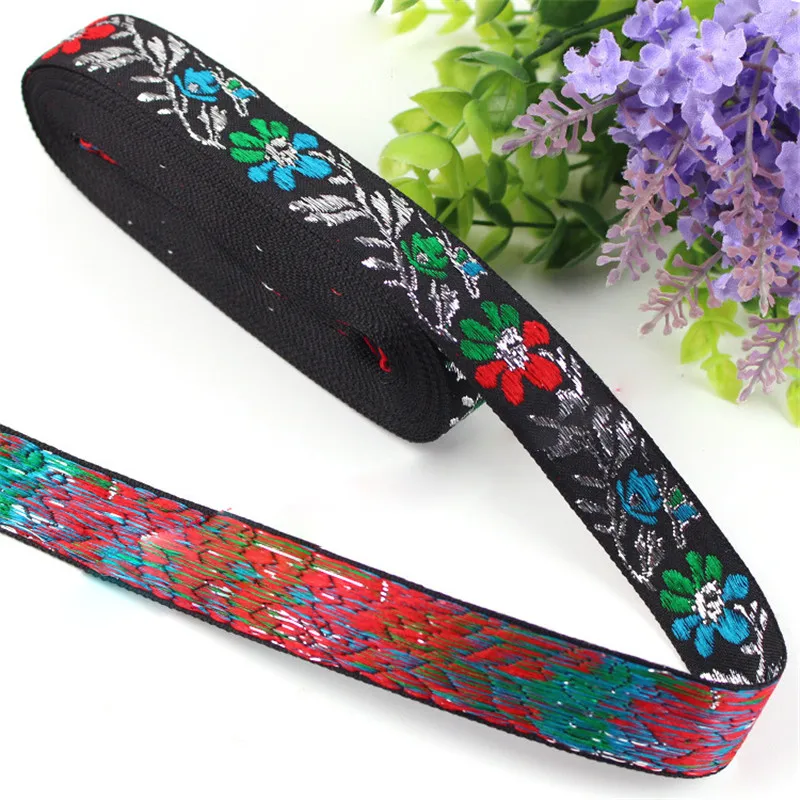 

Bohemia Polyester Jacquard Webbing Ribbon Black White Flower Vine For Lace Fabric Sewing Accessories ,1 Roll (Approx 7 M/Roll)