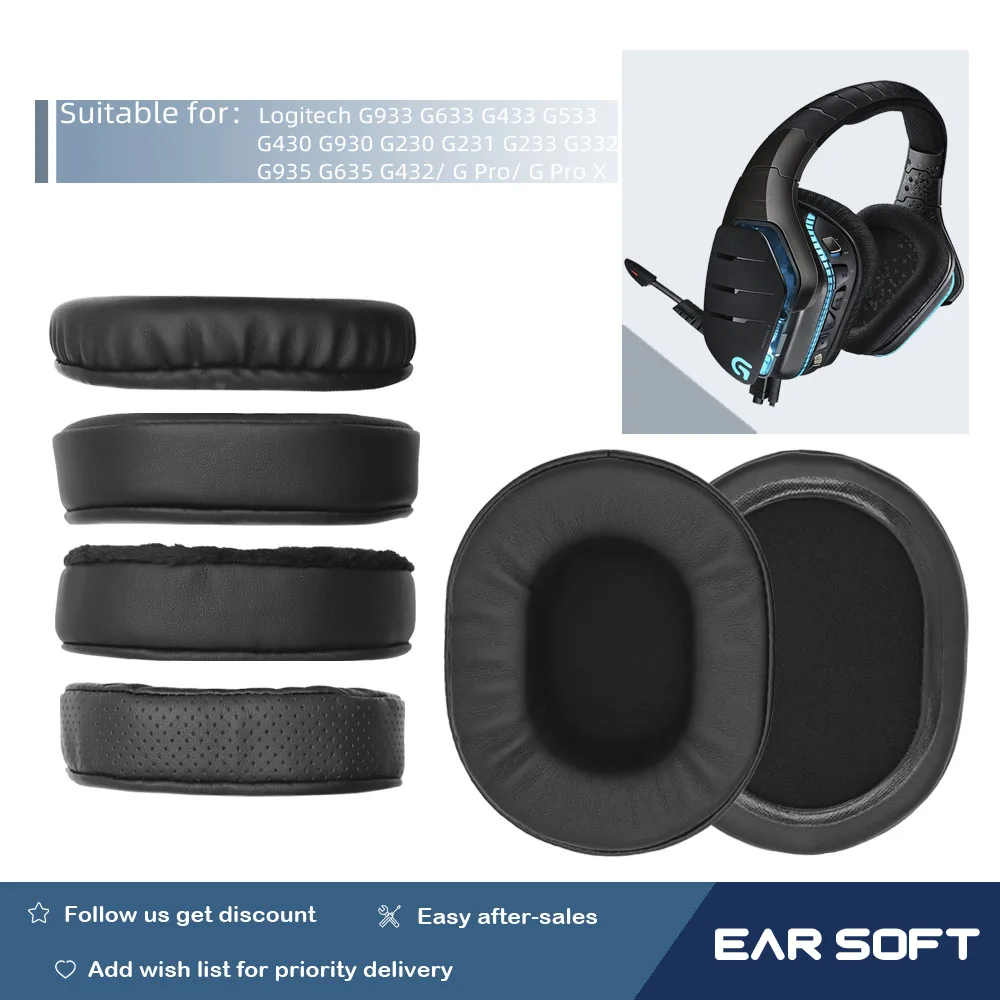 

Earsoft Replacement Ear Cushions for Logitech G933 G633 G433 G533 G430 G930 G230 G231 G233 G332 G935 G635 G432/ G Pro/ G Pro X