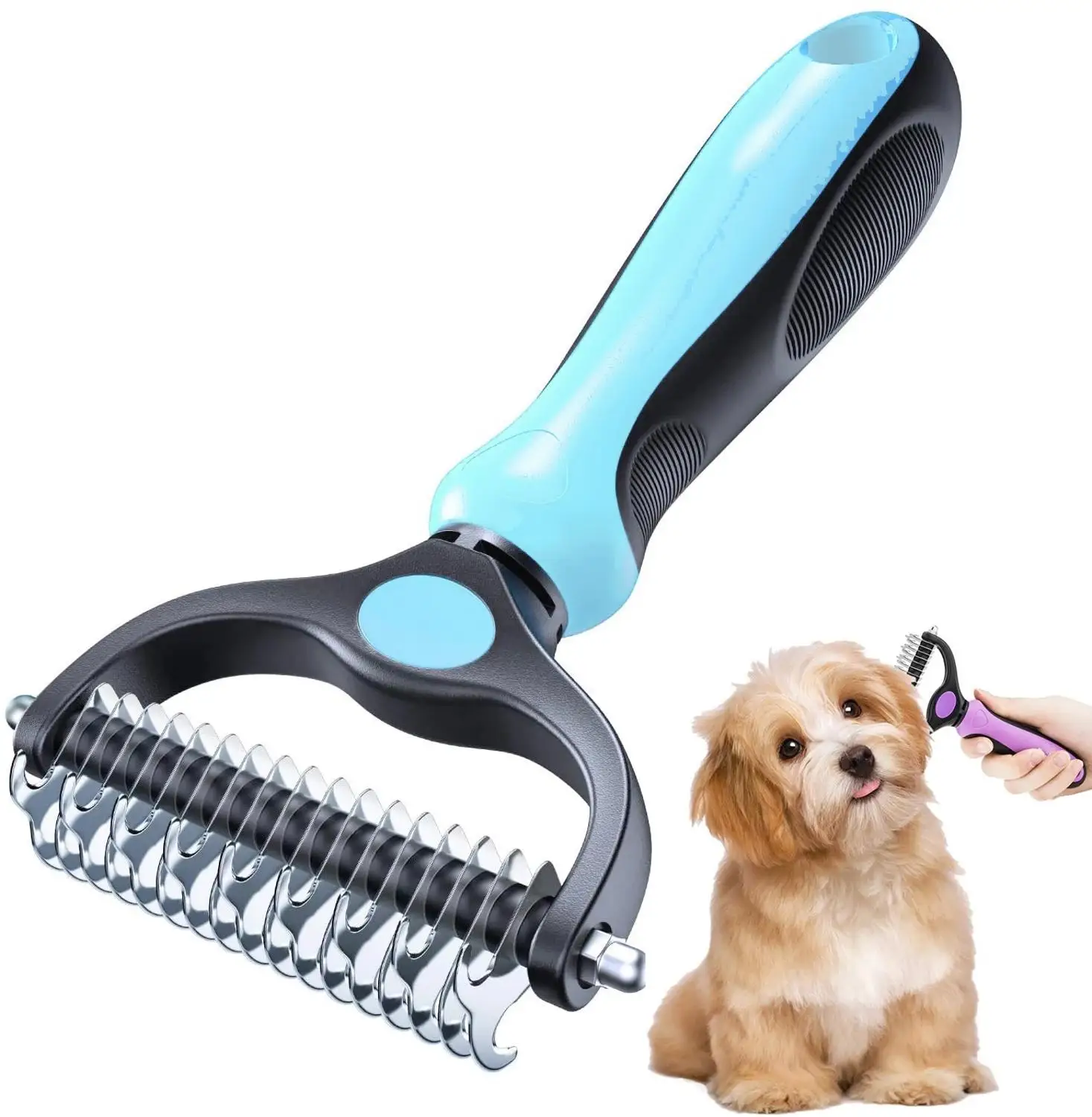 

Pet Dog Grooming Brush Double Sided Shedding Dematting Rake Comb efficientHair Removal for Dogs and Cats Pet Grooming Tool