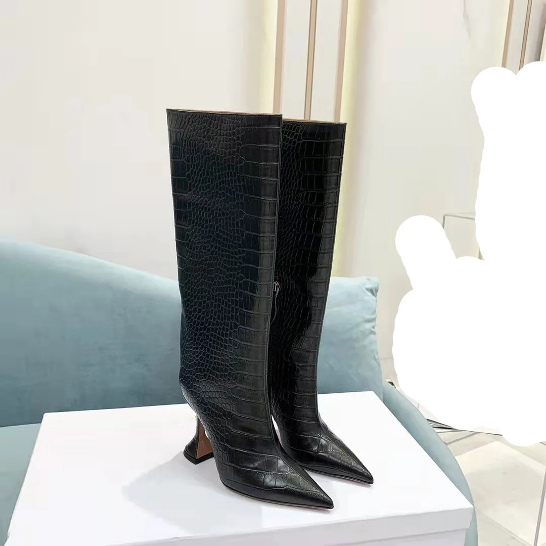 

New Season Shoes Italy Boots Giorgia Croc-embossed Zip Pedestal Black Rain 95mm Crocodile-effect Knee-high Boots