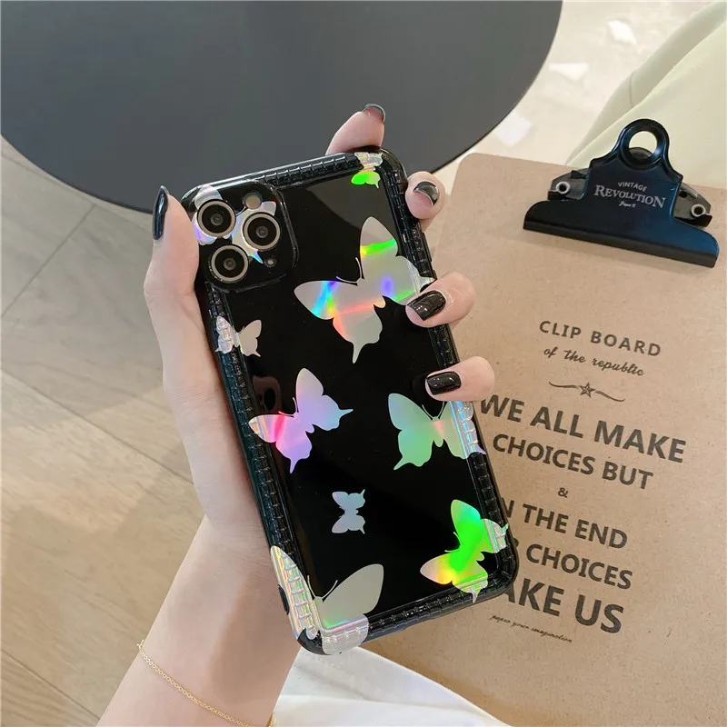 Роскошный противоударный чехол для телефона с лазерной бабочкой iPhone 11 Pro Max 7 8 Plus SE