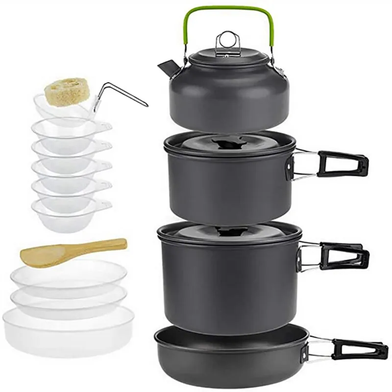 

15PCS Portable Outdoor Cook Gear Camping Cookware Mess Kit Aluminum Nonstick Pot Pan Kettle Set For Hiking Backpacking Picnic