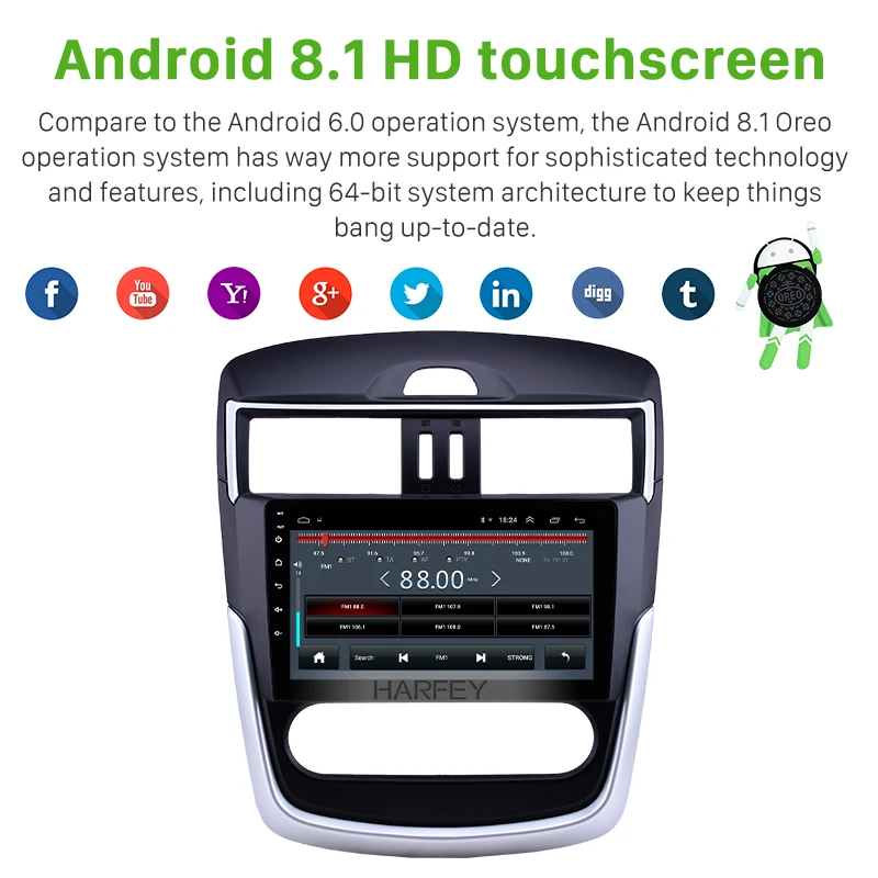 Автомагнитола Harfey на Android 9 1 для Nissan Tiida 2016 2018 с поддержкой Bluetooth Wi Fi HD GPS DVR и задней