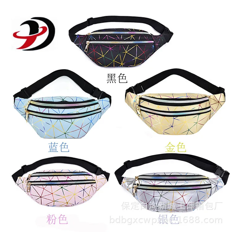 

Cross-Border Hot New Pu Sports Multi-Layer Fashion Laser Pockets Bright Leather Pockets Men and Women Slung Wholesale Custom