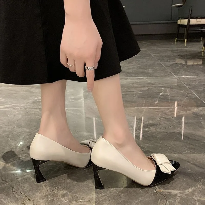 

2021 Summer New Fashion Comfortable Pointed Bow Women Sandals One Word Buckle Women's Casual Sandals Mature Sexy Stiletto Heels