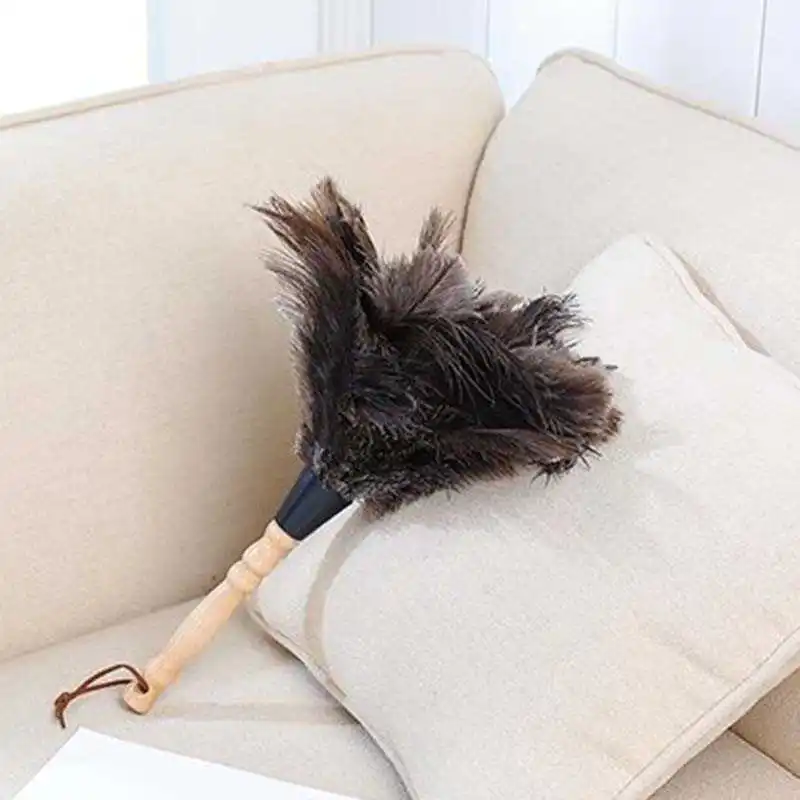 

Anti-Static Ostrich Feather Fur Brush Duster Dust Cleaning Tool Wooden Handle