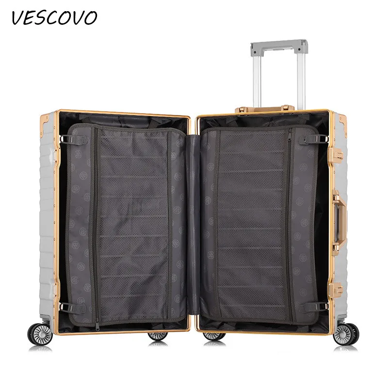 

VESCOVO Aluminum frame trolley suitcases ABSPC rolling luggage spinner on wheel men women 20inch boarding box 24"26"29 inch