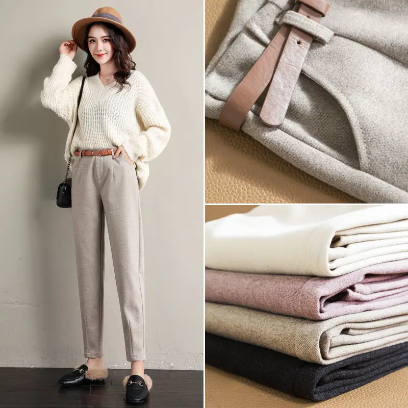 

Women High Waisted Casual Ankle Length Harem Pants Woolen Pants Autumn Winter Woman Trousers Pantalones Mujer X839