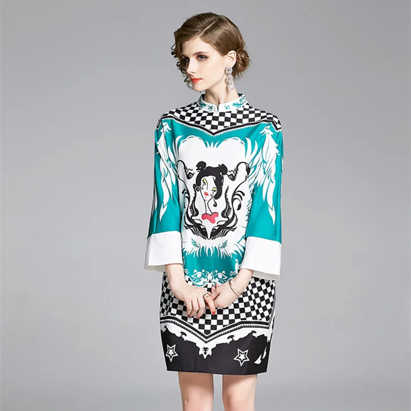 

Checkerboard Plaid Loose Cheongsam Dress Summer Fashion Print Mandarin Collar Shirt Dress Harajuku Streetwear Mini Dress k5524