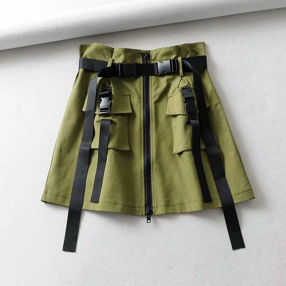 Юбка женская с карманами короткая юбка-трапеция поясом завышенной талией на