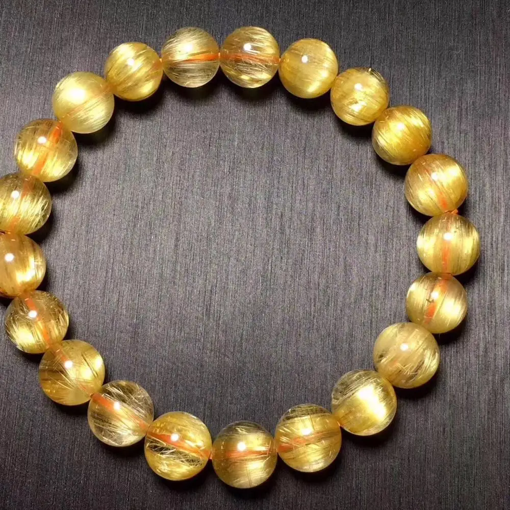

Certificate 9mm Natural Gold Hair Rutilated Quartz Bracelet For Woman Lady Men Cat Eye Round Beads Stretch Crystal Jewelry AAAAA