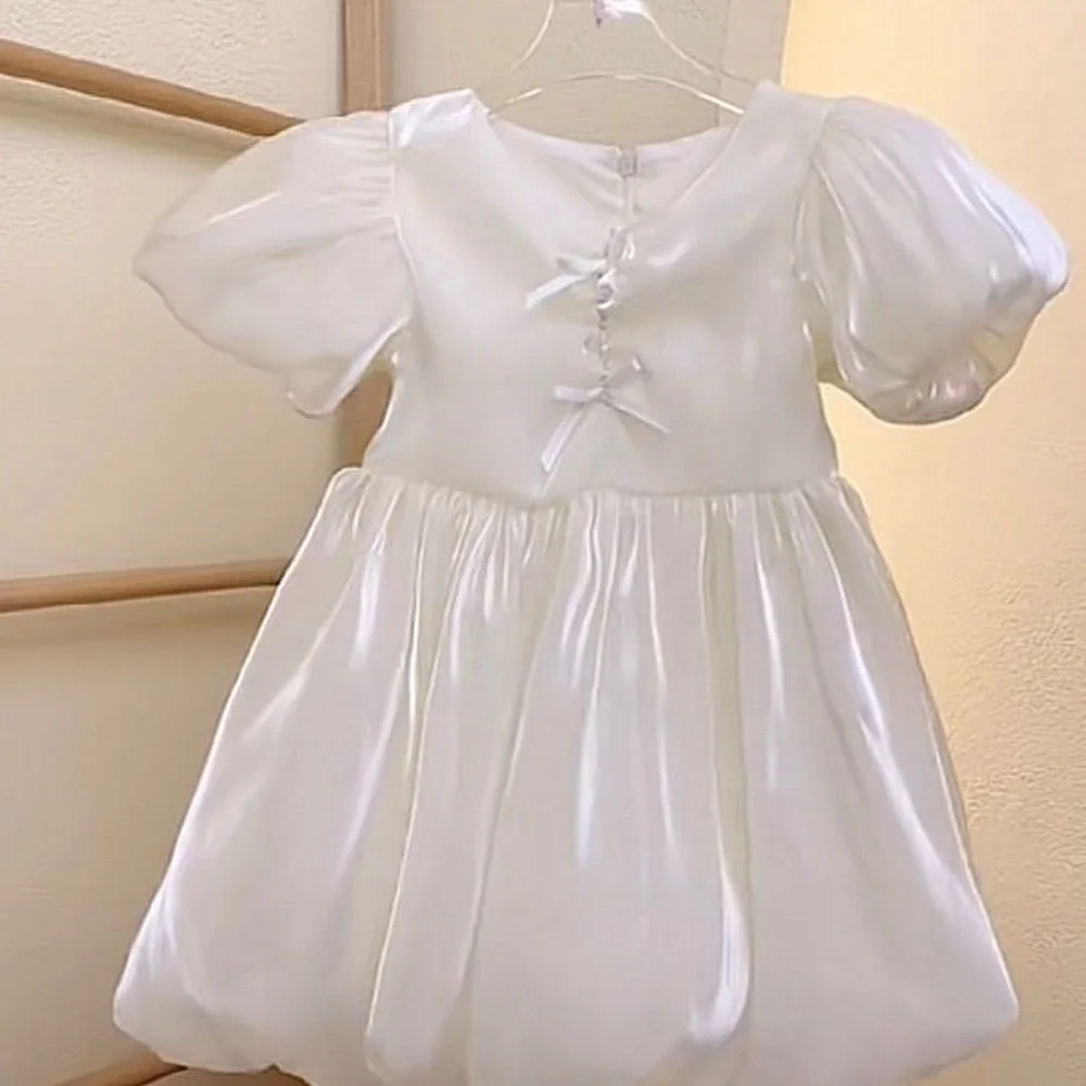 

Girls Spanish Style Spring and Summer Fashion Western Princess White Flower Girl Dress Puff Sleeve Round Neck Toddler Pink Dress