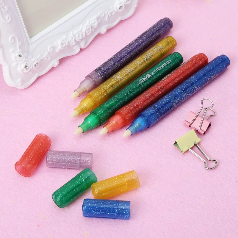 

W3JD 5Pcs Glitter Marker Pen Bright Sparkling Color Drawing Painting Stationery