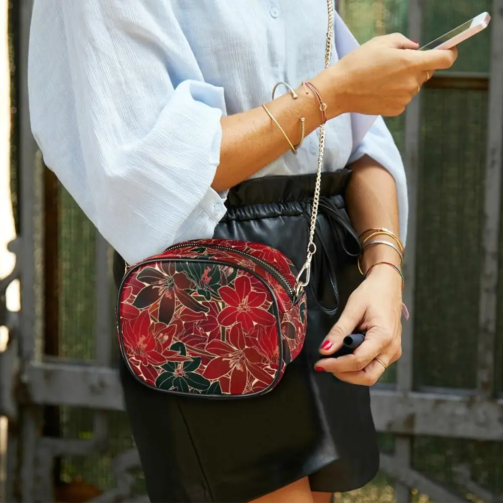 

Pu Leather Crossbody Bags For Women 2021 Chains Shoulder Messenger Bag Flowers Female Ladies Hand Sling Luxury Handbags Designer