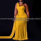 Женское длинное платье с открытым плечом, золотисто-желтое платье подружки невесты, в полоску, размера плюс