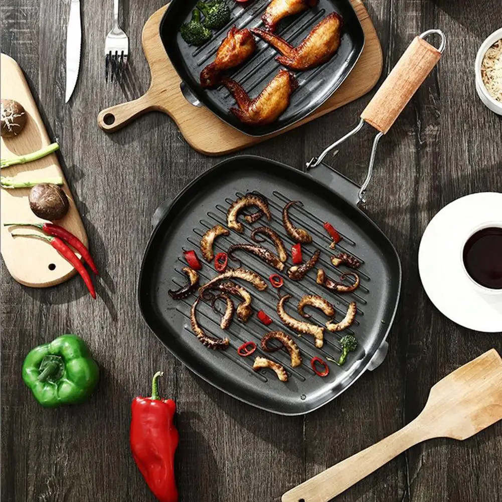 Thickened Striped Cast Iron Roasting Pans BBQ Steak Grill Griddles Uncoated Non-stick Barbecue Plate Cooking Frying Pot |