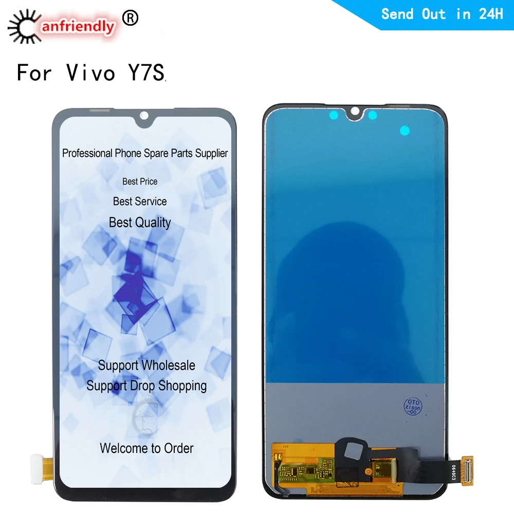 Pantalla LCD AMOLED de 6,38 pulgadas para Vivo Y7s, digitalizador de pantalla t&aacute;ctil con montaje de marco, reemplazo para Vivo Y7s-0