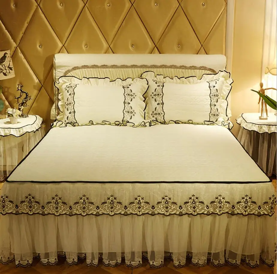 Утолщенное теплое стеганое хлопковое покрывало наволочки с юбкой кружевное