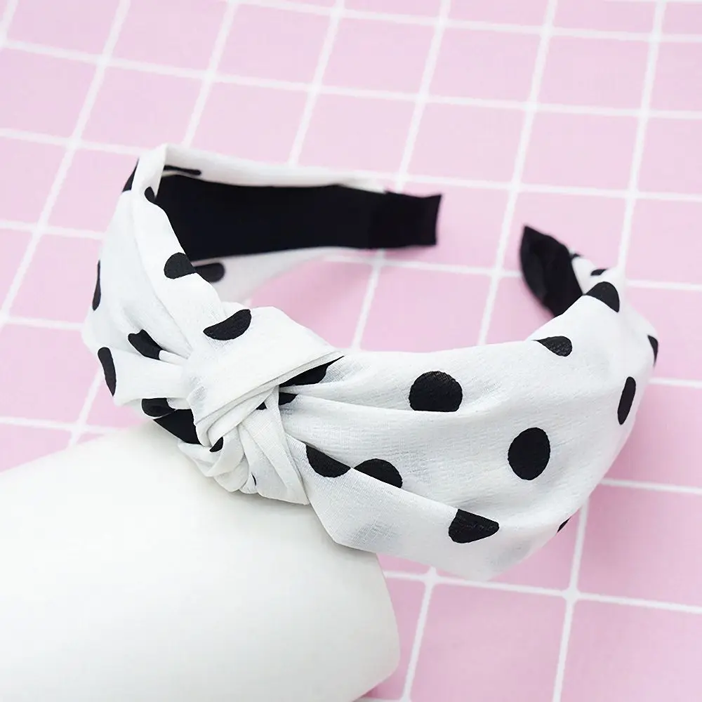 

Women Girls Summer Cute Headband Hair Accessories Hairband Polka Dot Wide Bow Knot Elastic Vintage Head Hoop Make Up New Fashion