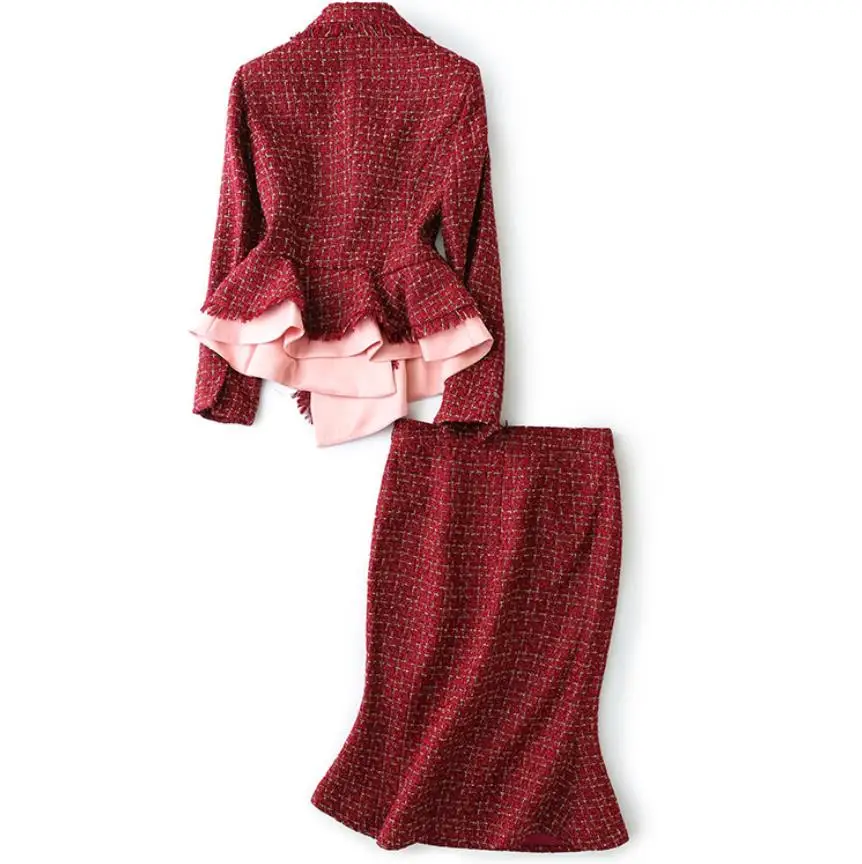 Женский комплект из 2 предметов клетчатый твидовый шерстяной пиджак с длинным