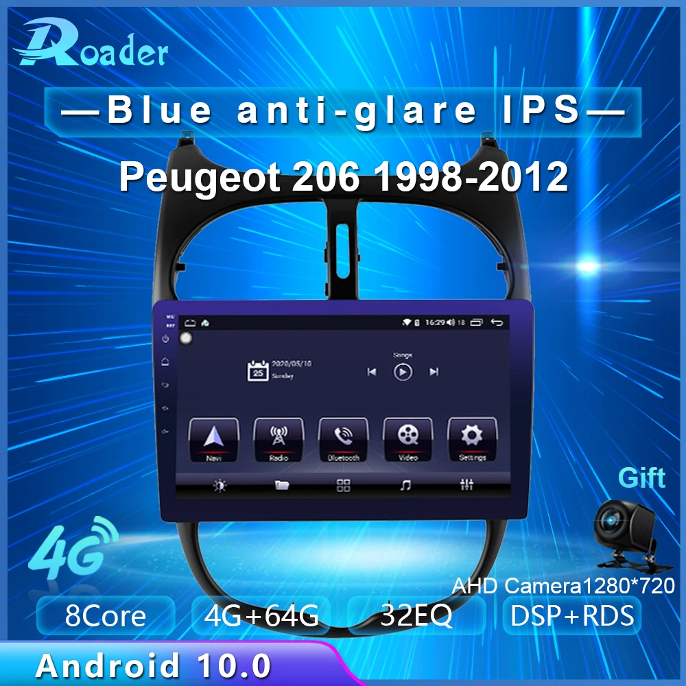 Roader Android 10 0 автомобильный DVD для Peugeot 206 1998 1999 2000 2011 2012 4G/64G Автомобильный