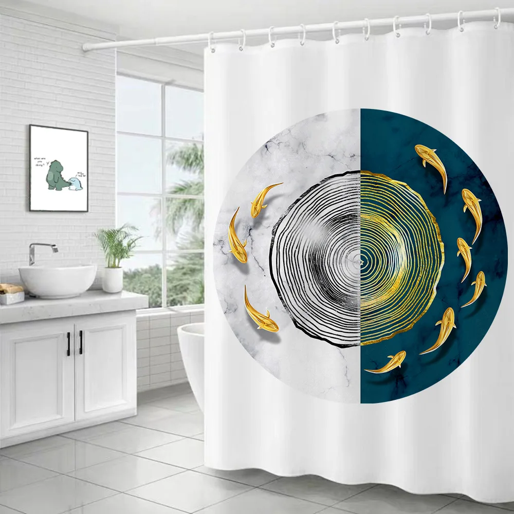 

3 Size Printed Bathroom Curtain Waterproof and Mould Proof Shower Curtain Digital Hole Free Shower Curtain