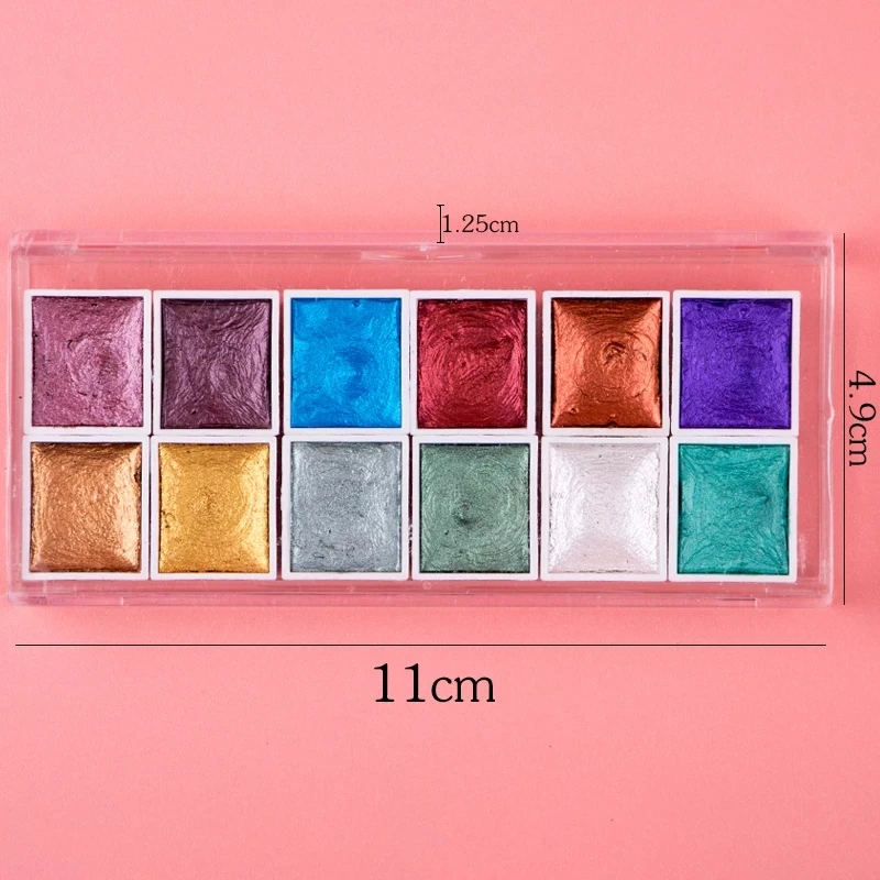 

12/36/48 Colors Pearlescent Solid Watercolor Paints Set With Water Brush Pen Metallic Glitter Acuarela Suit for Art Painting