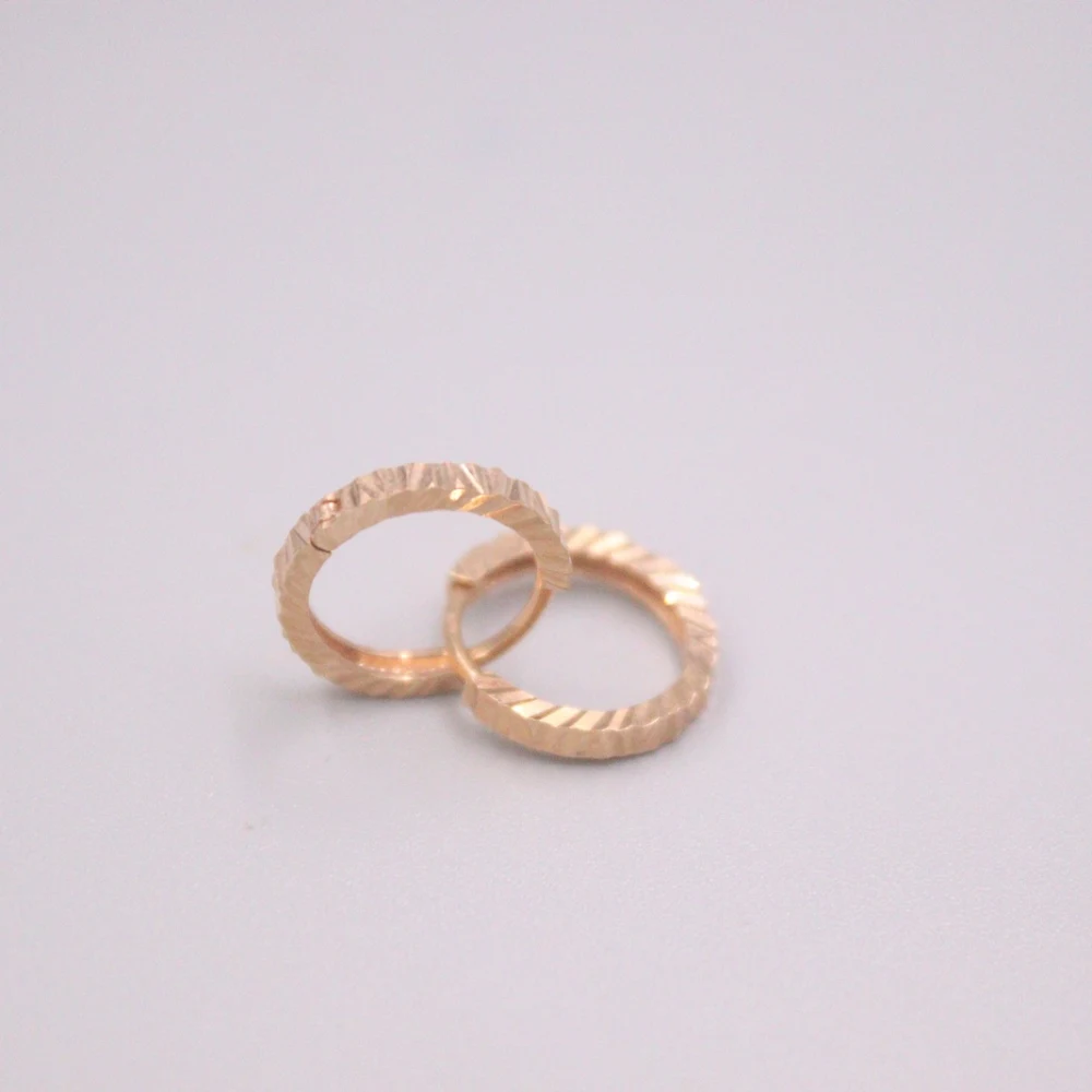

Real Pure 18K Rose Gold Earrings 12mm Carved Twill Circle Hoop Earrings Men Woman Lucky Gift 1.4g