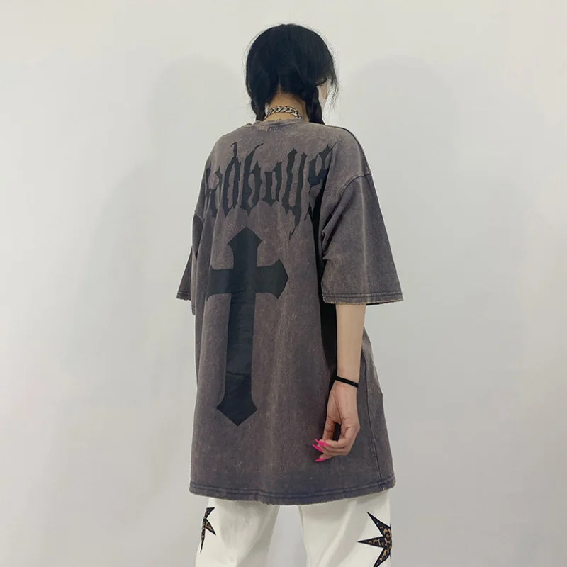 

Hip Hop Tie Dye Short Sleeve T-Shirt Women's Summer Medium Long Five TEES Student Crew Neck Loose Tshirt Street Dress TS041