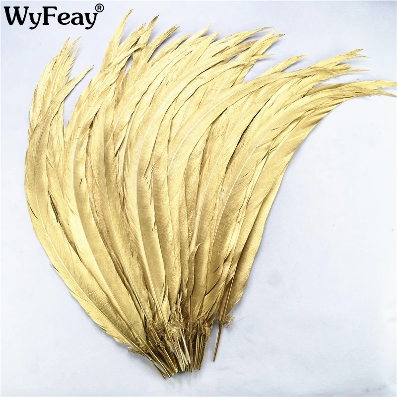 100 шт./лот окунутый краситель золотые серебряные перья хвоста фазана 25 80 см/10 32