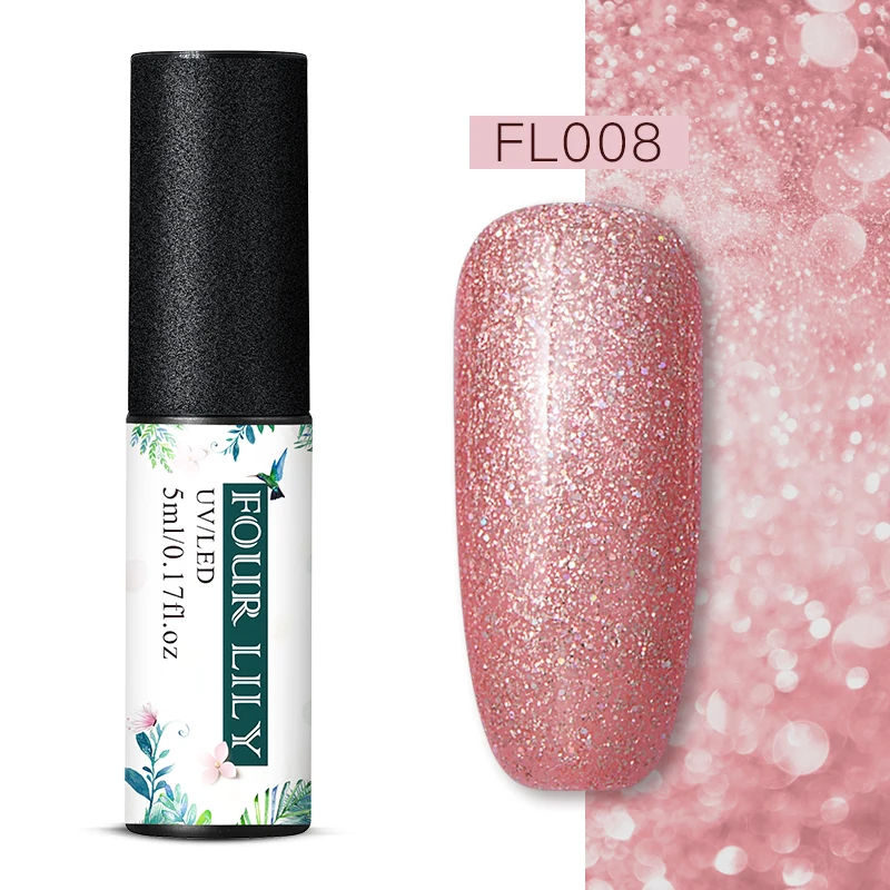 Четыре лилии Розы Золотой гель для ногтей с блёстками Лак 5 мл oak Off UV Гель лак