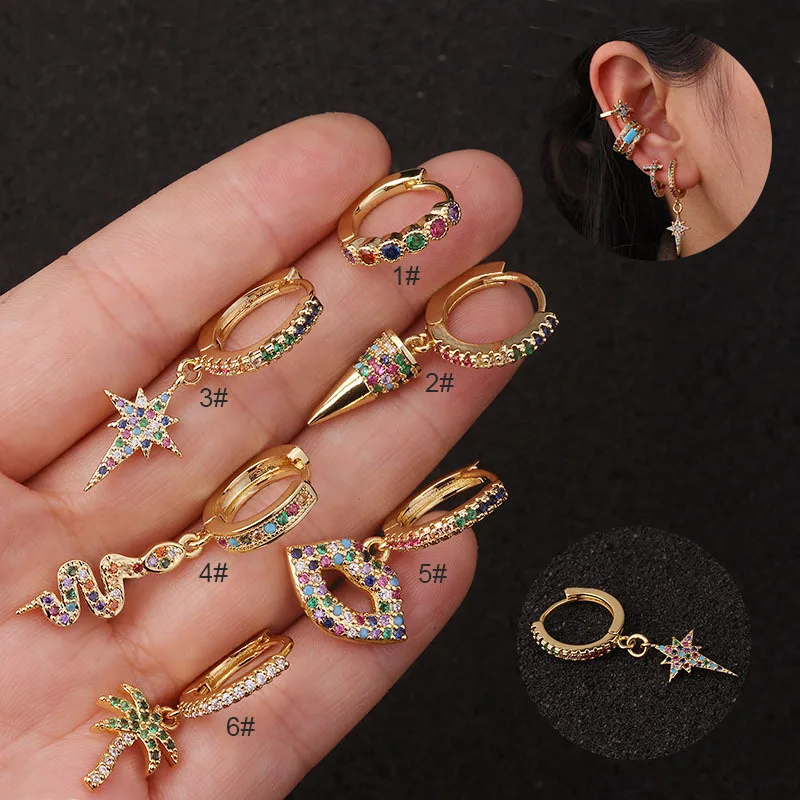 

1PCS Bohemia Style Stainless Steel Cz Coconut Tree Ear Stud Tragus Cartilage Conch Earring Stud Cartilage Piercing Helix Jewelry