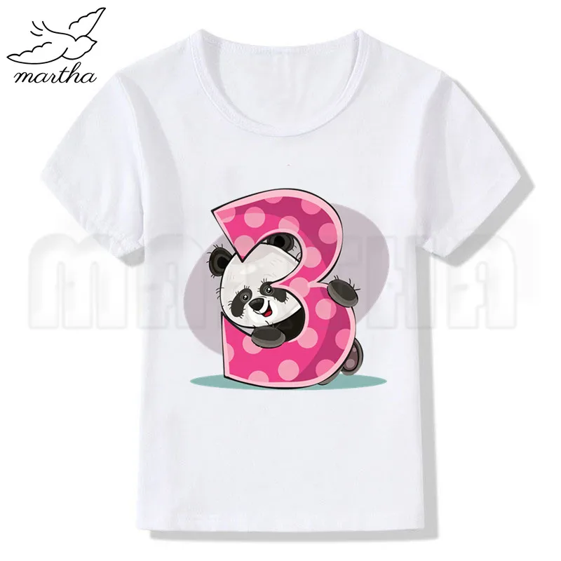 Белая футболка на день рождения с изображением панды и цифрами от 1 до 9 лет