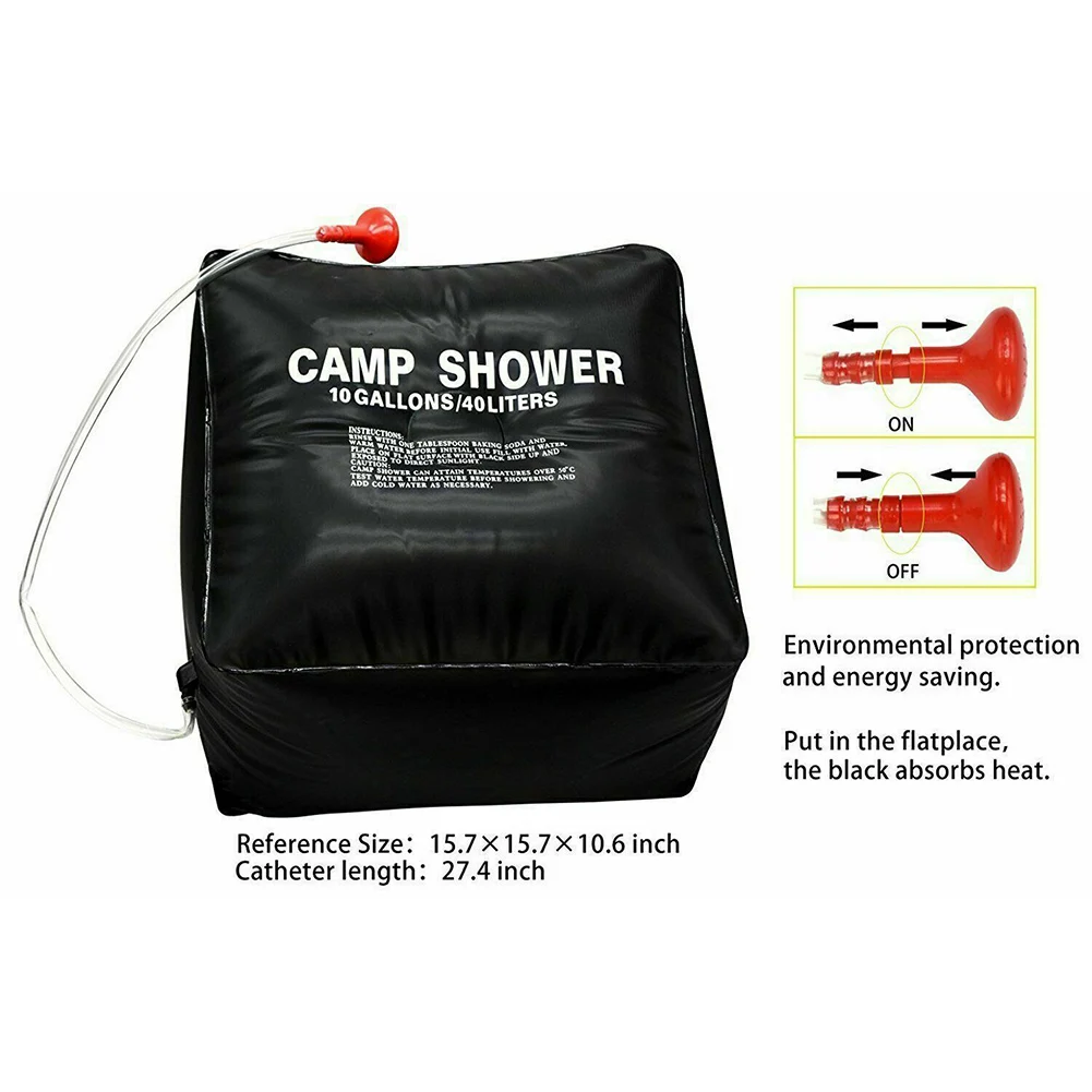 40L Shower Bag Portable Outdoor Solar with Hose and Head for Camping Traveling Cleaning Water | Спорт и развлечения